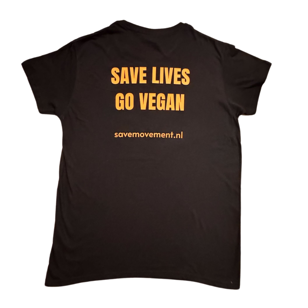 Zwart T-shirt Save Lives Go Vegan - Afbeelding 2